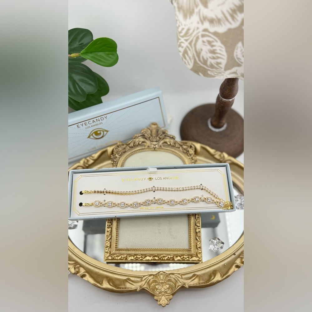 Stunning Crystal Gold-Tone Layered Bracelet Set by Eyecandy Los Angeles - Picture 4 of 4